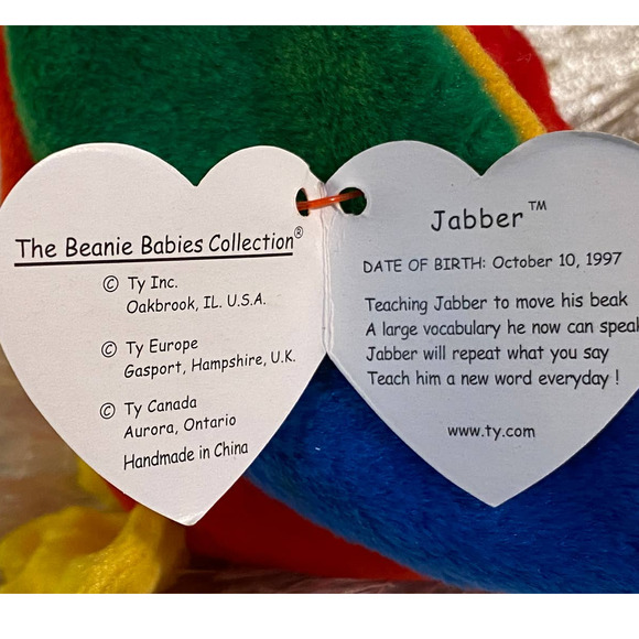 RARE Jabber the Parrot Ty Beanie Baby w/ GRAMMATICAL ERROR! Excellent Condition! - Picture 6 of 16